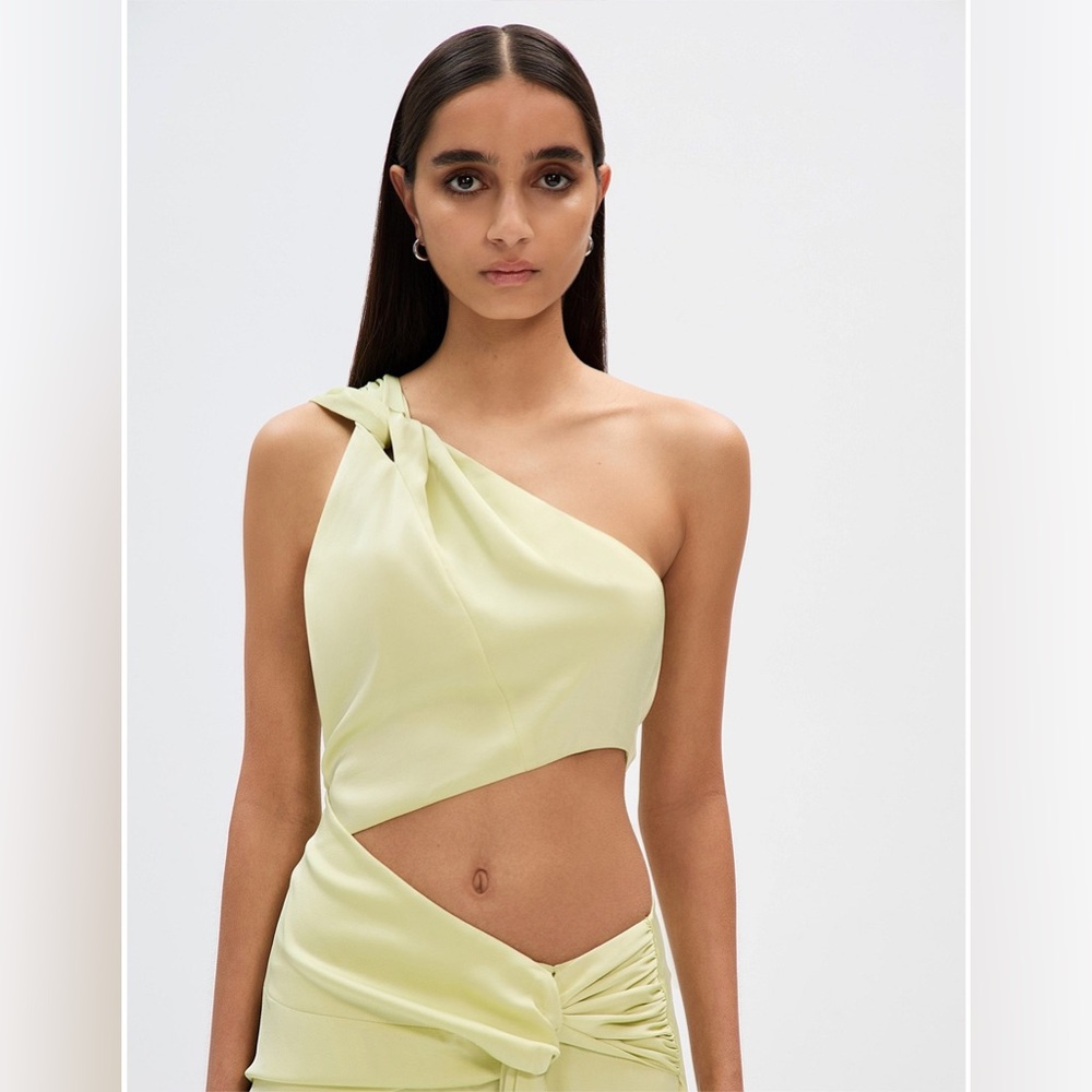 MISHA COLLECTION One-Shoulder Pale Lime Cutout Midi Dress - Picture 2 of 4